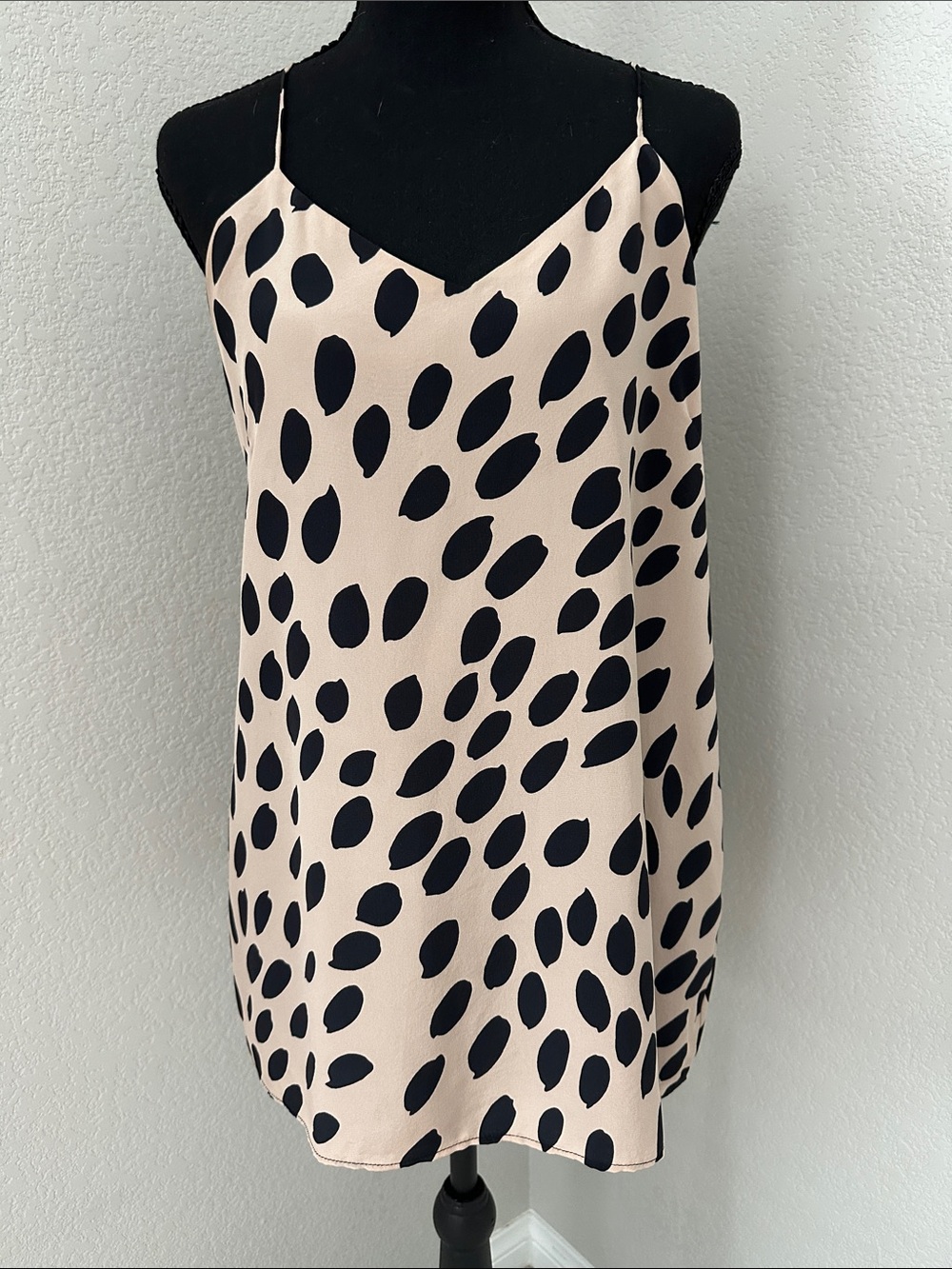 Beige and Black Spot V-Neck Camisole with Adjustable Straps